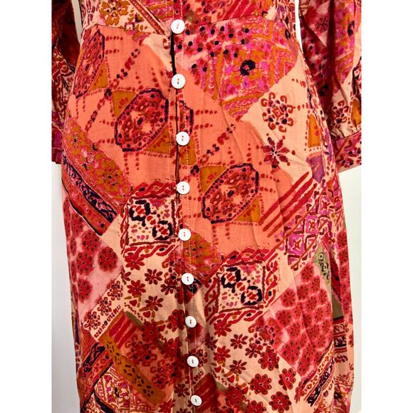 Free People Lennon Maxi Dress in Primrose Combo Size XS Button Front Boho Party - Picture 5 of 5